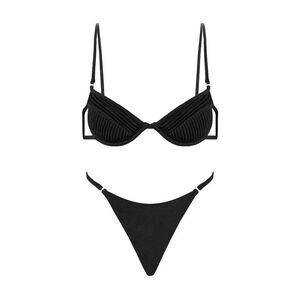 SELIA RICHWOOD Ruched Underwire Bikini Set Women BLACK Beachwear